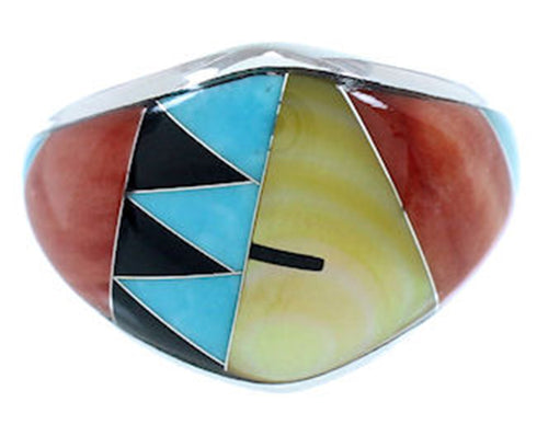 Sterling Silver Jewelry Multicolor Inlay Ring Size 6-3/4 AW73304