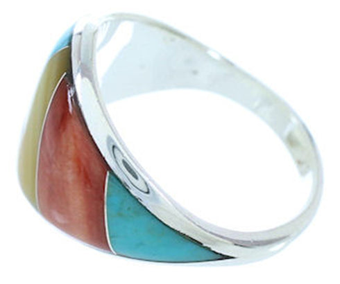 Sterling Silver Jewelry Multicolor Inlay Ring Size 6-3/4 AW73304