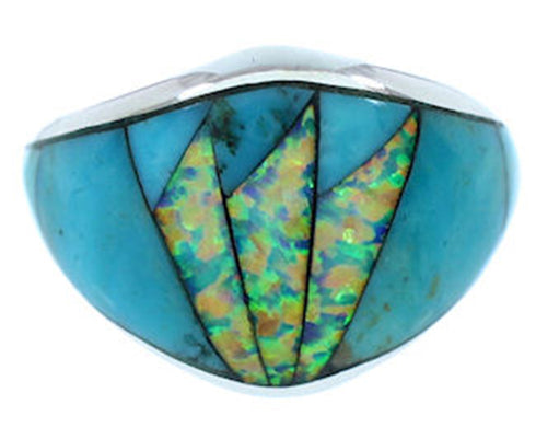 Sterling Silver Jewelry Turquoise Opal Inlay Ring Size 7-3/4 AW72899