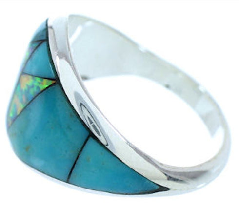 Sterling Silver Jewelry Turquoise Opal Inlay Ring Size 7-3/4 AW72899