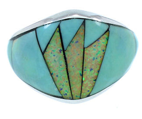 Southwestern Jewelry Opal And Turquoise Silver Ring Size 6-3/4 AW73108