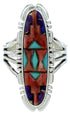 Turquoise And Multicolor Inlay Silver Ring Size 8-1/4 BW72711