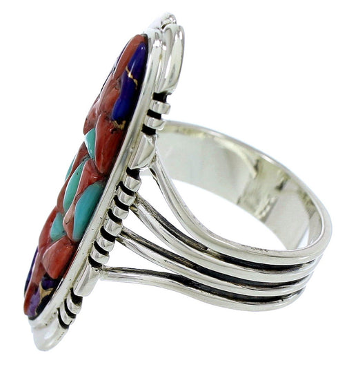 Turquoise And Multicolor Inlay Silver Ring Size 8-1/4 BW72711