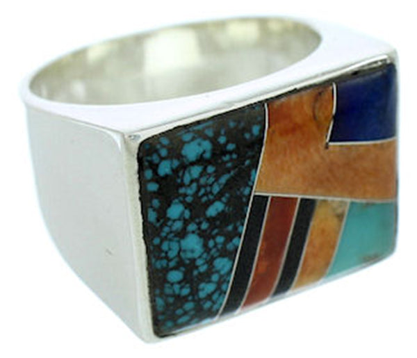 Southwest Multicolor Inlay Sterling Silver Ring Size 11-1/2 YS72759
