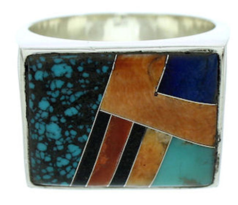 Southwest Multicolor Inlay Sterling Silver Ring Size 11-1/2 YS72759