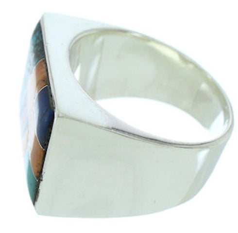 Southwest Multicolor Inlay Sterling Silver Ring Size 11-1/2 YS72759