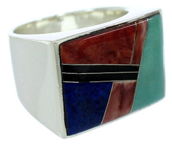 Southwest Silver Multicolor Inlay Ring Size 9-1/2 YS72779