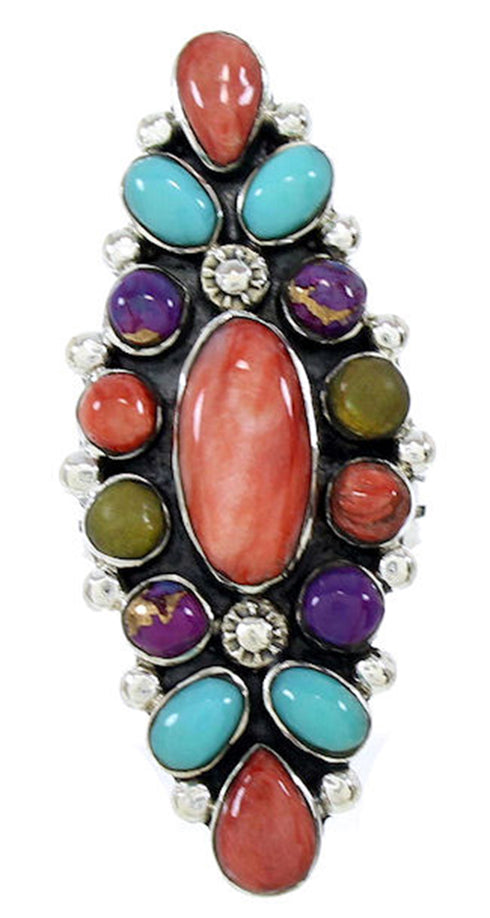 Turquoise Multicolor Southwest Sterling Silver Ring Size 8-1/2 BW73053