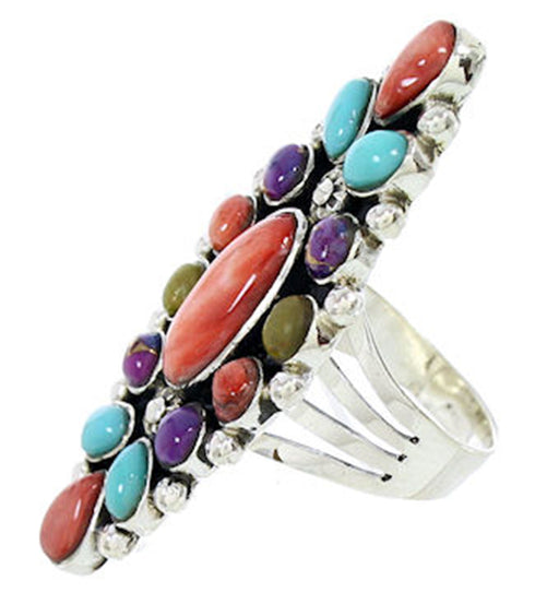 Turquoise Multicolor Southwest Sterling Silver Ring Size 8-1/2 BW73053