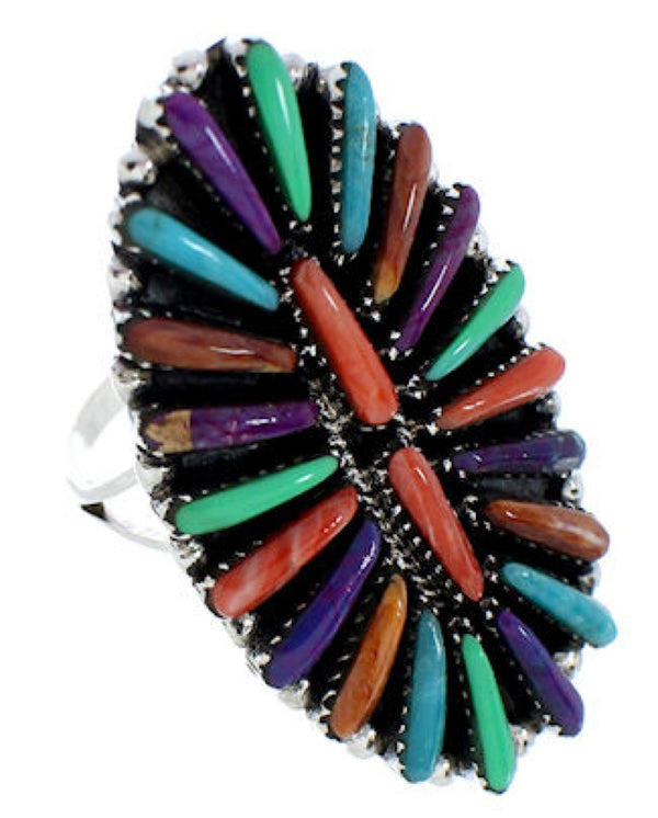 Genuine Sterling Silver Ring Multicolor Jewelry Size 6-3/4 BW73111