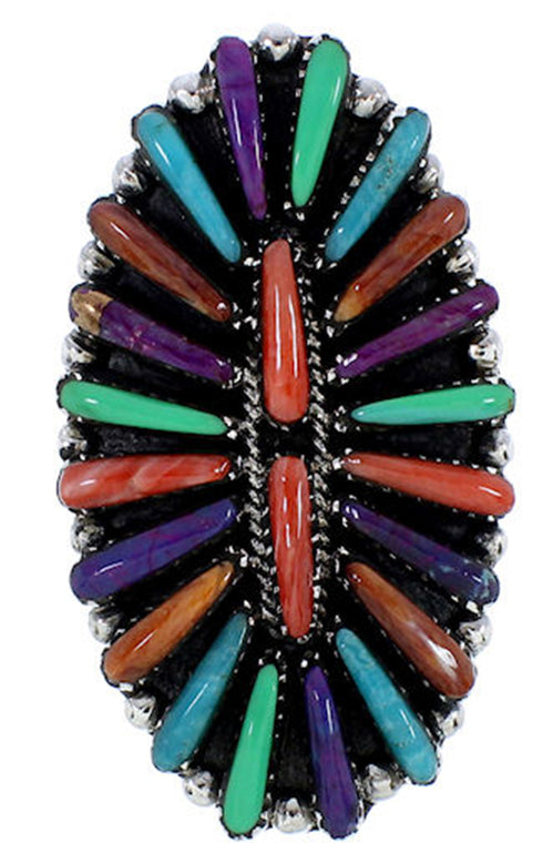 Genuine Sterling Silver Ring Multicolor Jewelry Size 6-3/4 BW73111