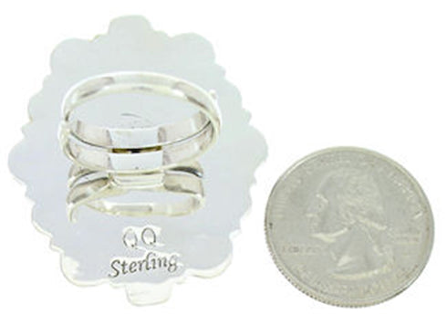 Silver Jewelry Large Statement Purple Oyster Shell Ring Size 8 BW72910