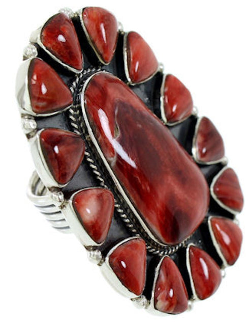 Silver Large Statement Red Oyster Shell Ring Size 7-1/2 BW72941