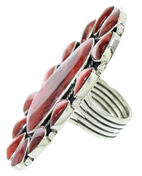 Silver Large Statement Red Oyster Shell Ring Size 7-1/2 BW72941