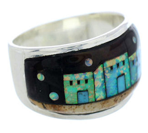 Silver Multicolor Native American Design Ring Size 5-3/4 MW73739