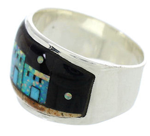 Silver Multicolor Native American Design Ring Size 5-3/4 MW73739