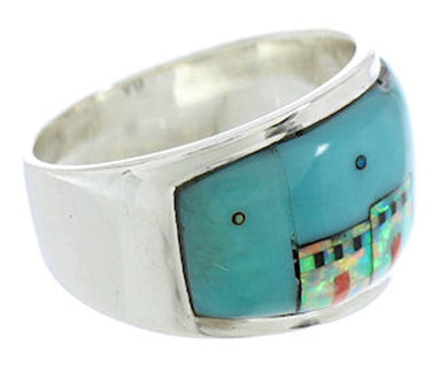 Multicolor Native American Design Silver Ring Size 8-3/4 YS73054