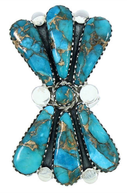 Sterling Silver Turquoise Large Statement Ring Size 5-1/2 BW74445