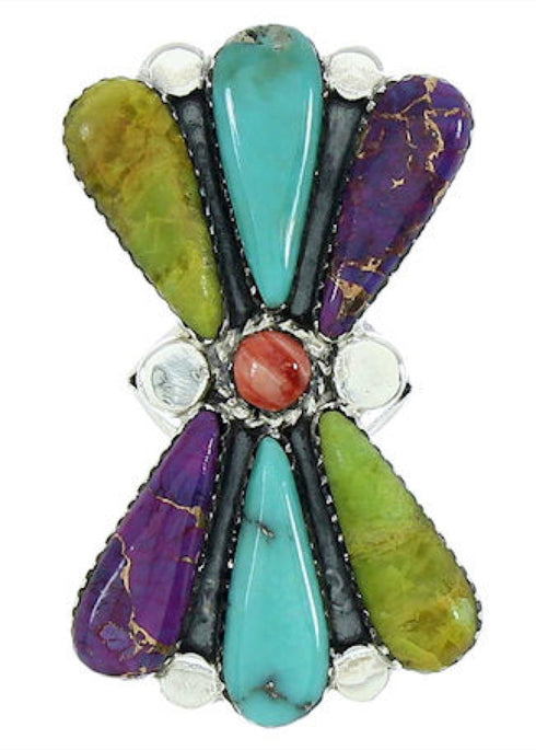 Silver Large Statement Multicolor Southwest Ring Size 7-1/2 BW74479