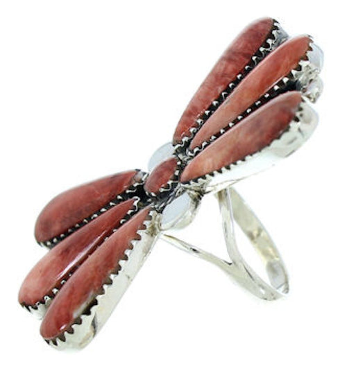 Silver Jewelry Red Oyster Shell Large Statement Ring Size 7 BW74484