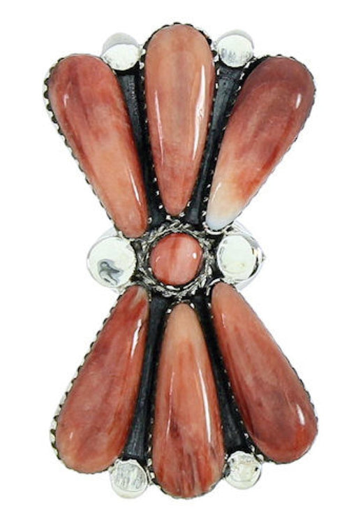 Silver Large Statement Red Oyster Shell Ring Size 5-1/2 BW74488