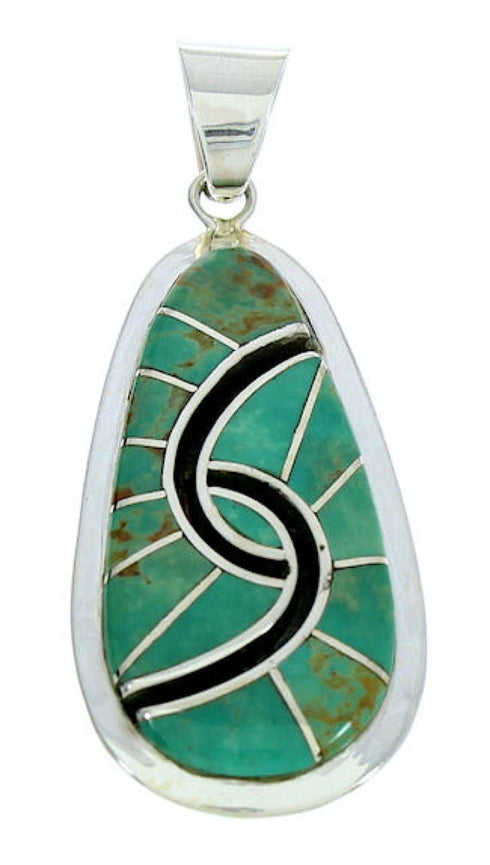 Turquoise Southwest Inlay Sterling Silver Pendant AX23469