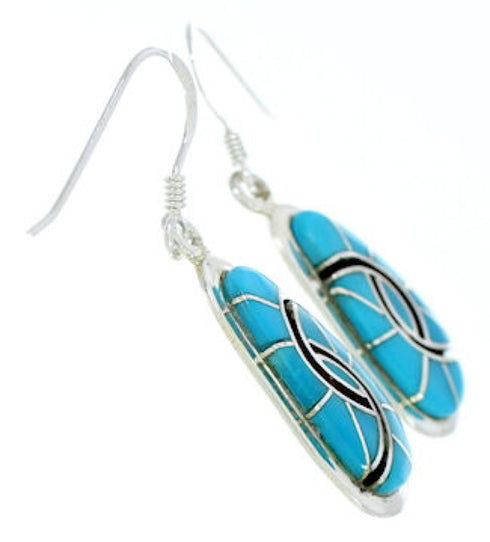 Turquoise Inlay Sterling Silver Hook Dangle Earrings AX23490