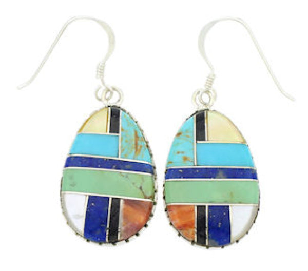 Sterling Silver Multicolor Inlay Jewelry Hook Dangle Earrings BW74321