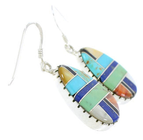 Sterling Silver Multicolor Inlay Jewelry Hook Dangle Earrings BW74321