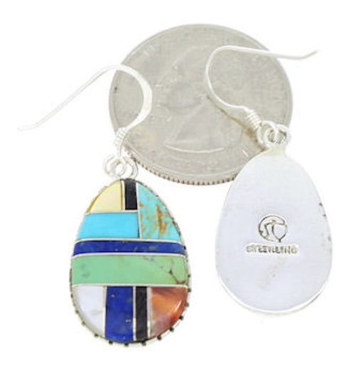 Sterling Silver Multicolor Inlay Jewelry Hook Dangle Earrings BW74321