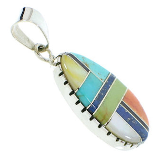 Multicolor Inlay Sterling Silver Southwest Pendant BW74374