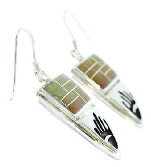 Turquoise Inlay Sterling Silver Hand Jewelry Hook Earrings YS73212