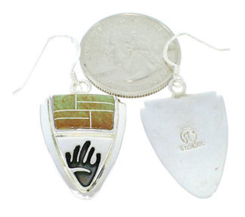 Turquoise Inlay Sterling Silver Hand Jewelry Hook Earrings YS73212