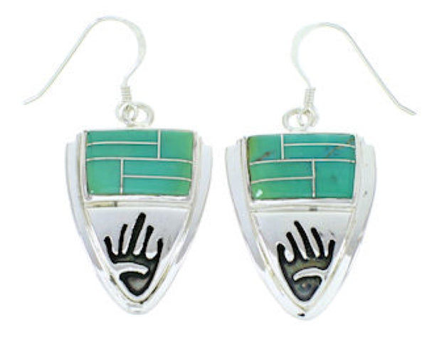 Turquoise Inlay Silver Hand Jewelry Hook Earrings YS73213