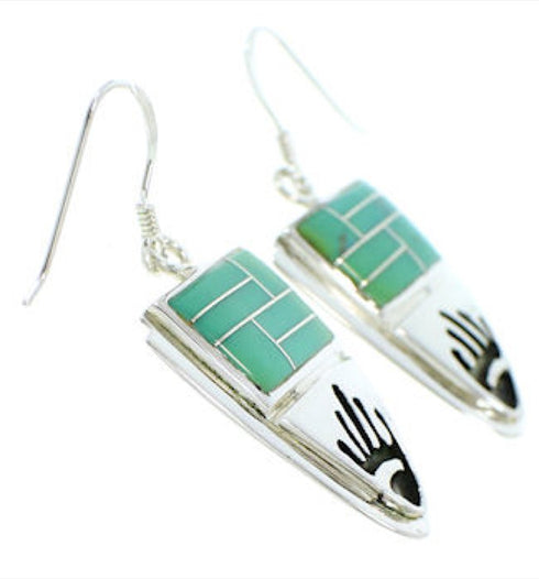 Turquoise Inlay Silver Hand Jewelry Hook Earrings YS73213