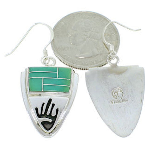Turquoise Inlay Silver Hand Jewelry Hook Earrings YS73213
