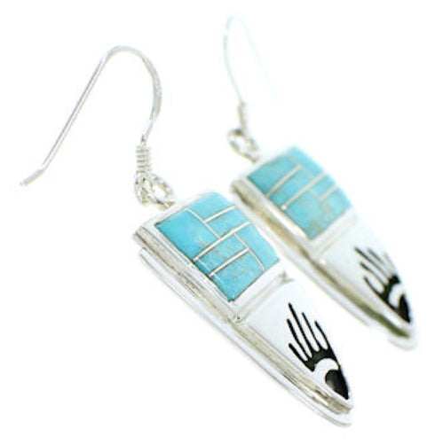 Sterling Silver Turquoise Inlay Jewelry Hand Hook Earrings YS73227