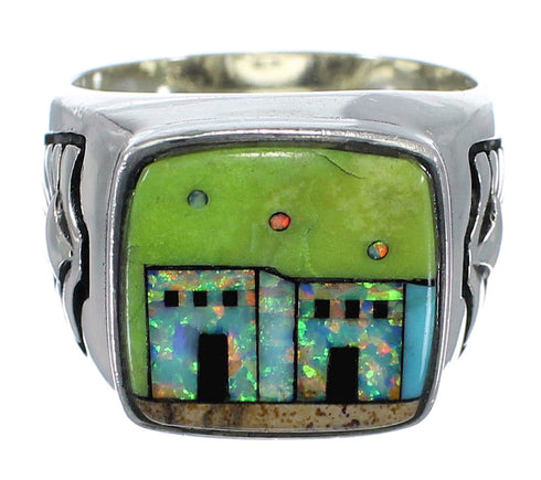 Multicolor Sterling Silver Native American Design Ring Size 12 PX42204