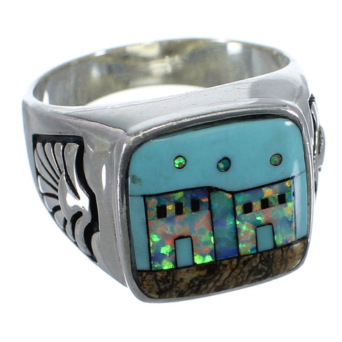 Silver Multicolor Pueblo Design Ring Size 9-1/2 PX42221