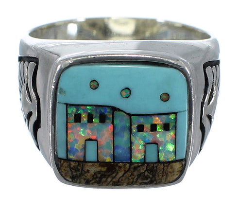 Silver Multicolor Pueblo Design Ring Size 9-1/2 PX42221