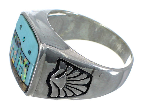 Silver Multicolor Pueblo Design Ring Size 9-1/2 PX42221
