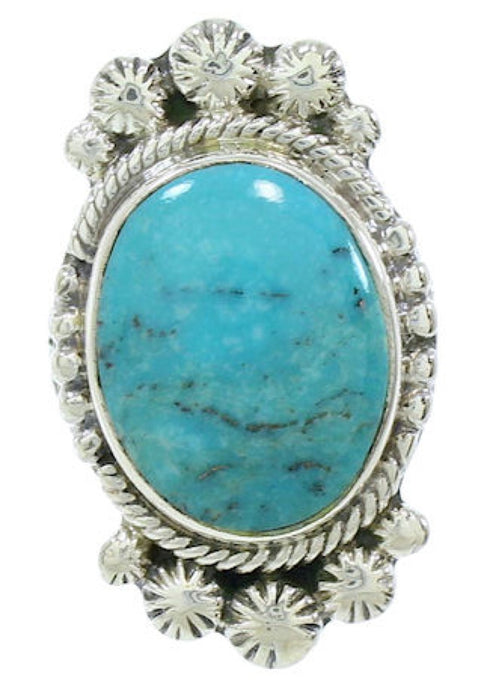 Southwestern Sterling Silver Turquoise Ring Size 6-3/4 WX35619