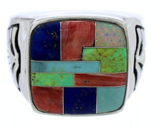 Multicolor Inlay Southwest Silver Ring Size 9-1/2 WX35385