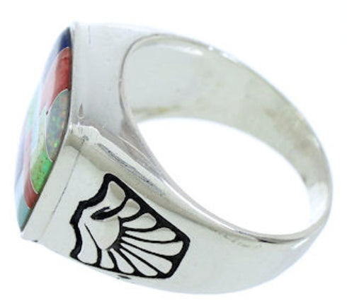 Multicolor Inlay Southwest Silver Ring Size 9-1/2 WX35385