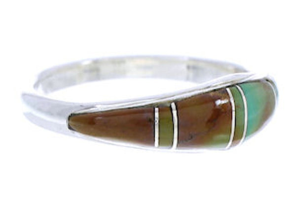 Southwest Jewelry Turquoise Inlay Silver Ring Size 8-3/4 MW74097