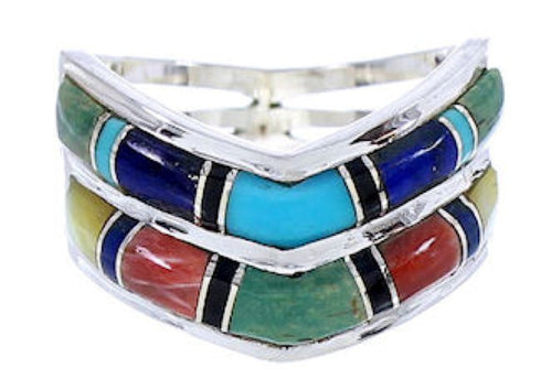 Southwest Sterling Silver And Multicolor Ring Size 6-3/4 GS73863