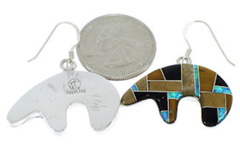 Sterling Silver Multicolor Inlay Bear Hook Dangle Earrings BW73367
