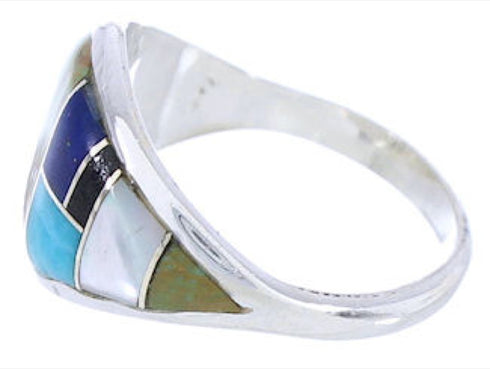 Silver Multicolor Inlay Ring Size 5-3/4 GS74094