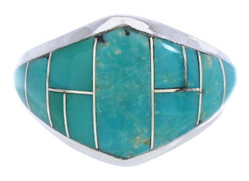 Silver Turquoise Southwest Inlay Ring Size 7-3/4 GS74141