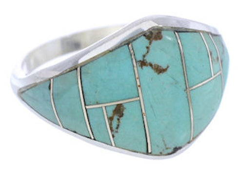 Turquoise Jewelry Silver Southwest Inlay Ring Size 5-1/4 GS74195